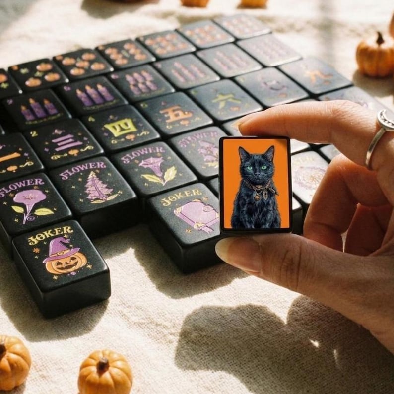 Halloween Classic Mahjong Set, Halloween Mahjong Tiles With Custom Back Design, 4 Back Options