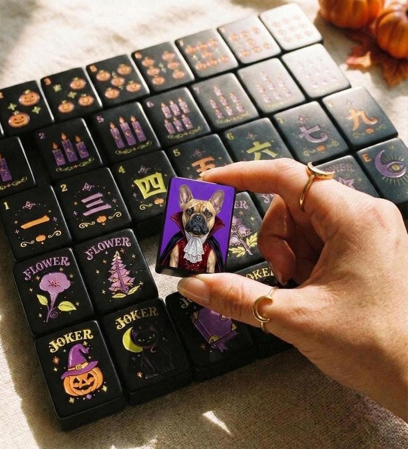 Halloween Classic Mahjong Set, Halloween Mahjong Tiles With Custom Back Design, 4 Back Options