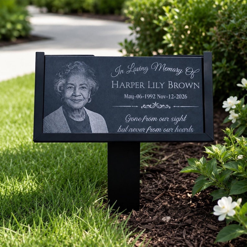 Personalized Photo Memorial Stone, Custom Granite Grave Marker With Stand