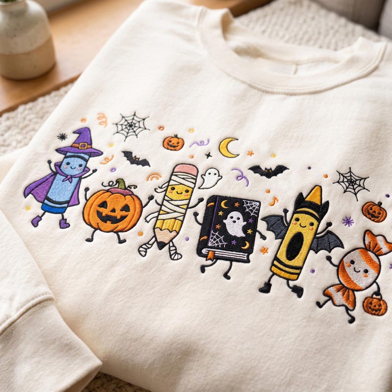 Halloween Teacher Embroidered Sweatshirt, Funny Teacher Life Crewneck, Teacher School Supplies, Back To School Gift