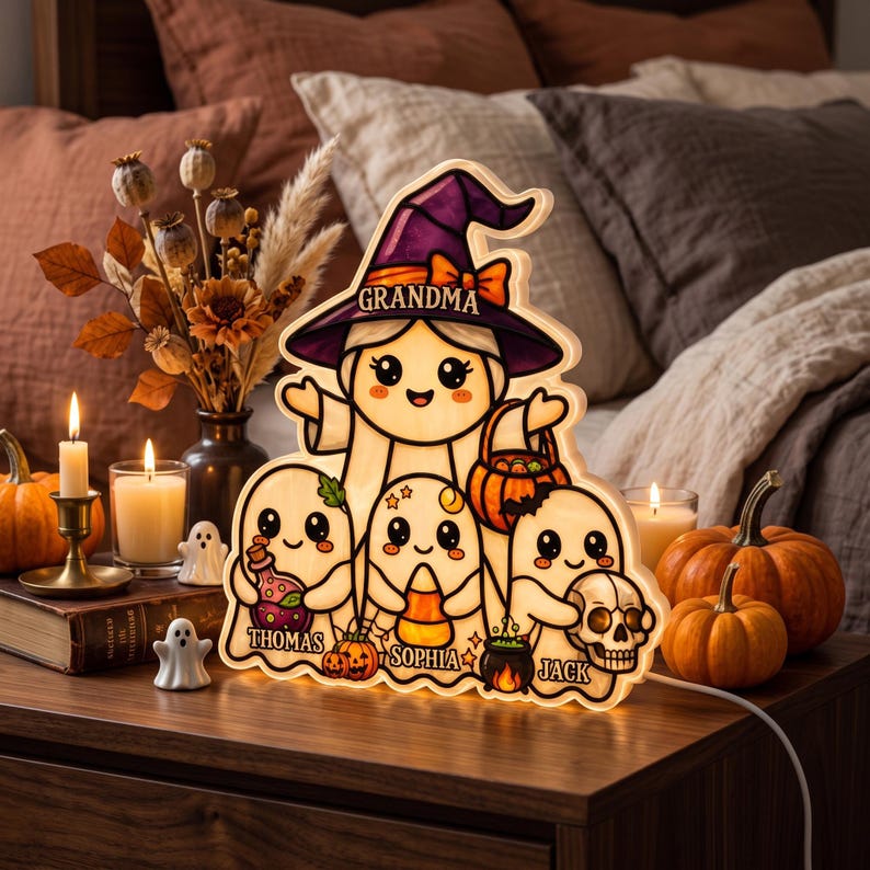 Whimsical Grandma's Boo Crew, Personalized Light Box, Halloween Decoration For Grandma