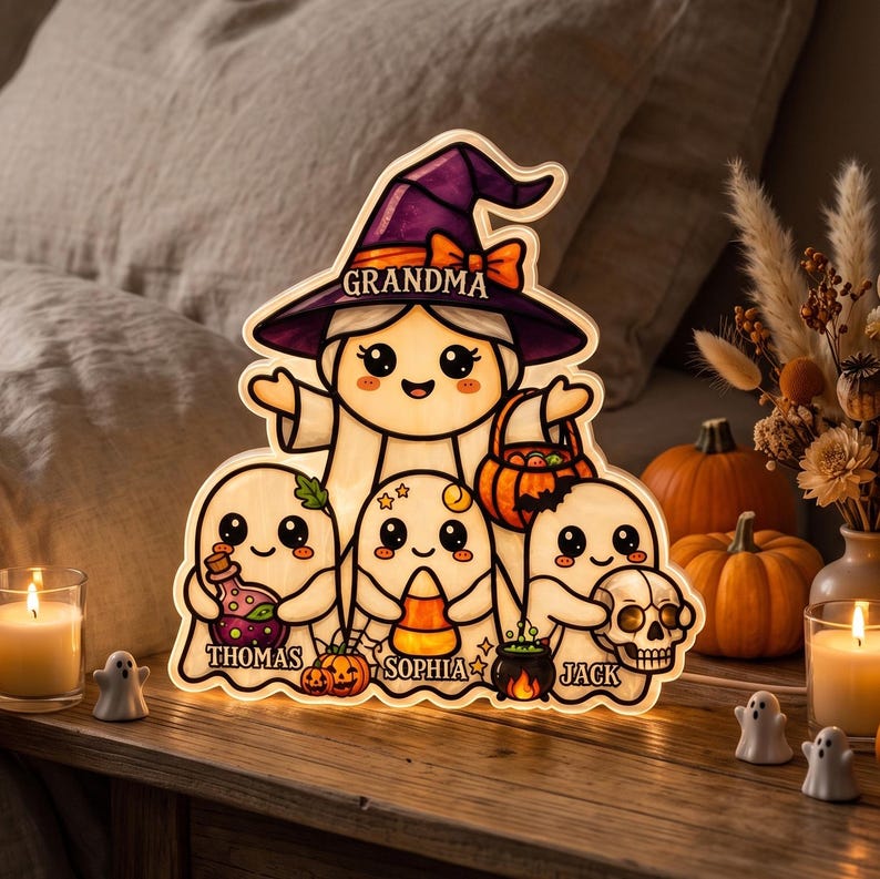 Whimsical Grandma's Boo Crew, Personalized Light Box, Halloween Decoration For Grandma