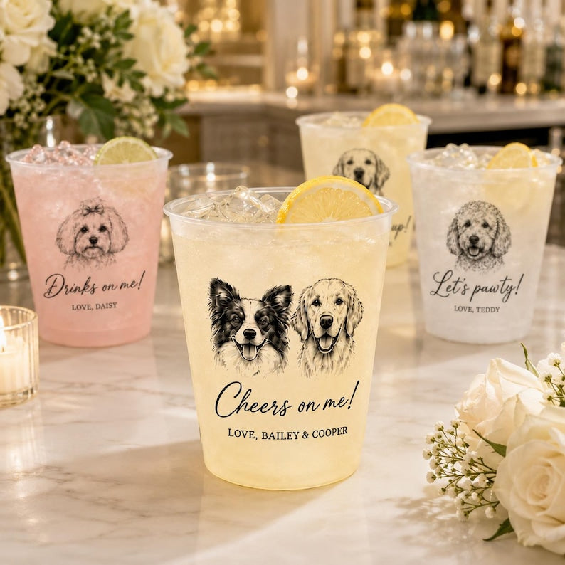 Custom Pet Portrait Frosted Cups, Personalized Dog Cat Portrait Cups, Wedding Barware