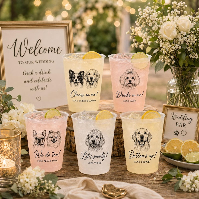 Custom Pet Portrait Frosted Cups, Personalized Dog Cat Portrait Cups, Wedding Barware