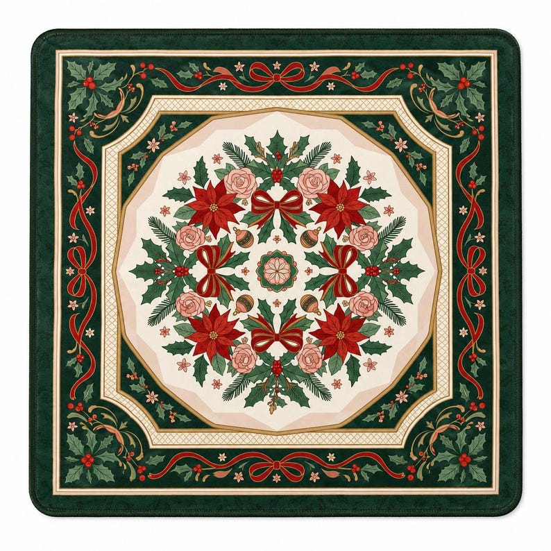 Holiday Mah Jongg Mat, Christmas Poinsettia Mahjong Mat, Winter Mahjong Table Cover, American Mahjong Gift