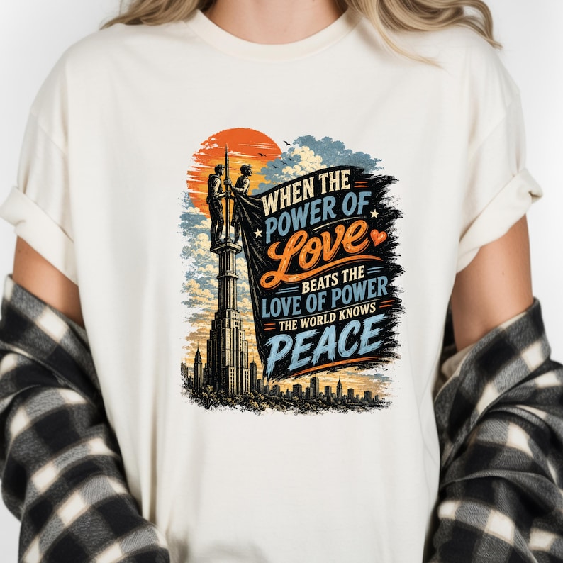 When The Power of Love Beats The Love of Power World Knows Peace Shirt, Empire State Proposal Tee