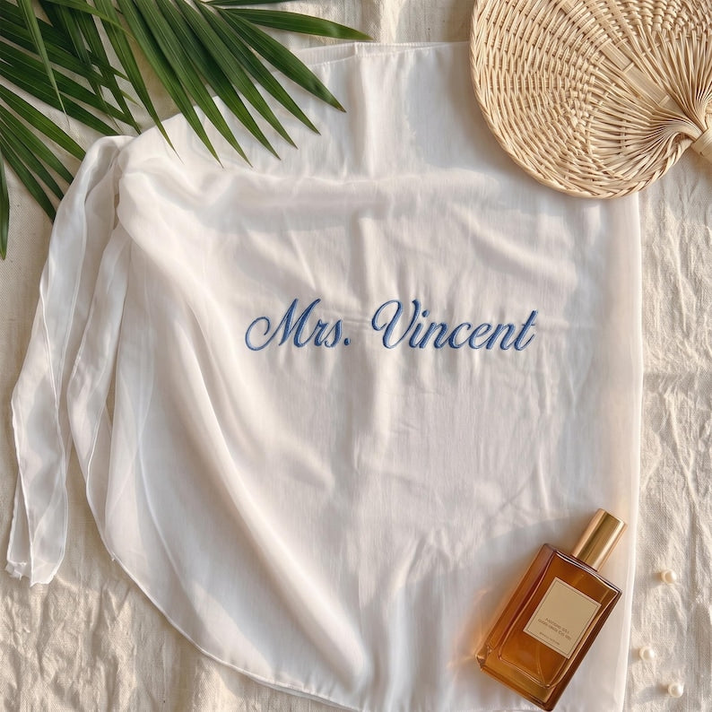Personalized Embroidered Bride Beach Wrap, Bachelorette Party Swim Coverup, Custom Text Sarong Skirt for Bride