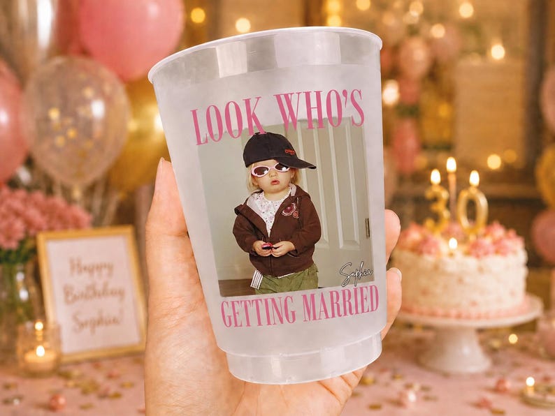 Personalized Wedding Stadium Cup, Custom Photo Frosted Cup, Look Who's Getting Married