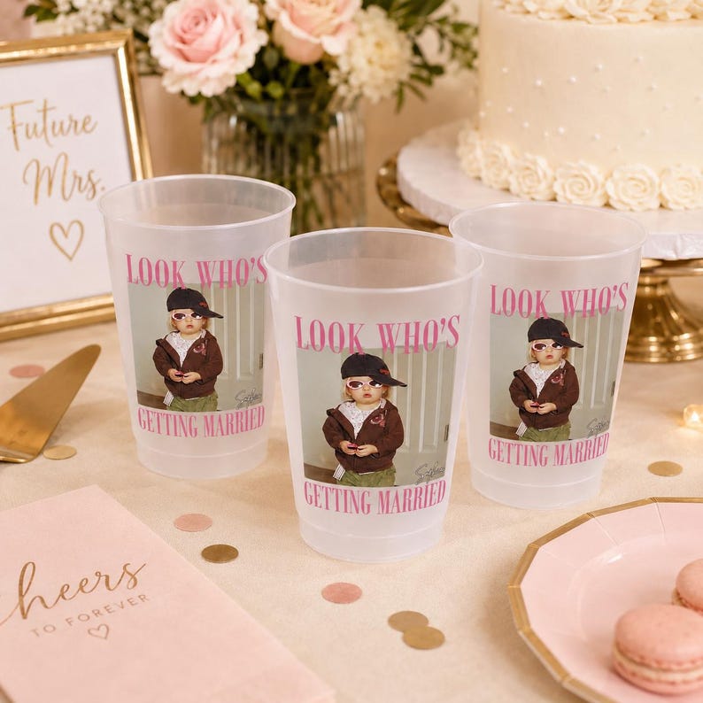 Personalized Wedding Stadium Cup, Custom Photo Frosted Cup, Look Who's Getting Married