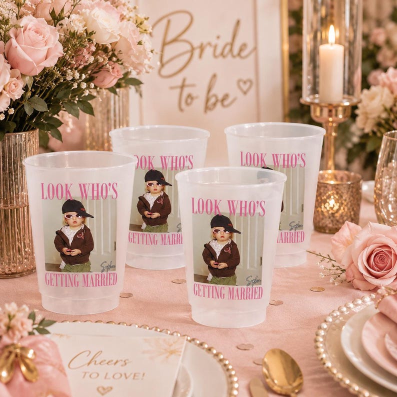 Personalized Wedding Stadium Cup, Custom Photo Frosted Cup, Look Who's Getting Married