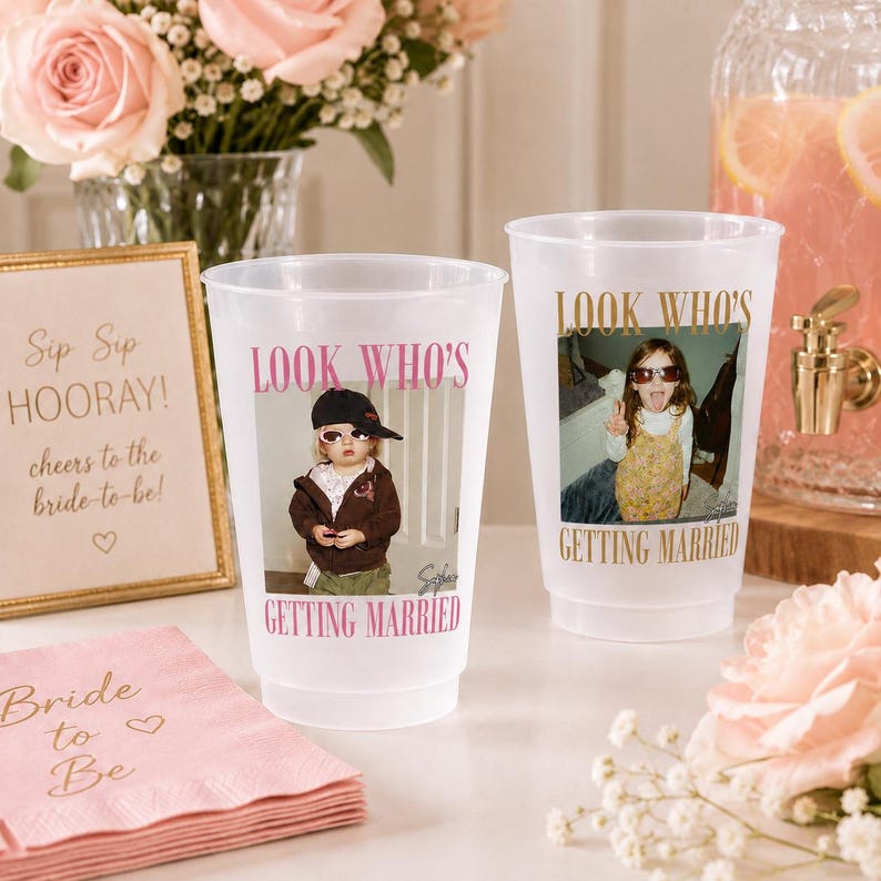 Personalized Wedding Stadium Cup, Custom Photo Frosted Cup, Look Who's Getting Married
