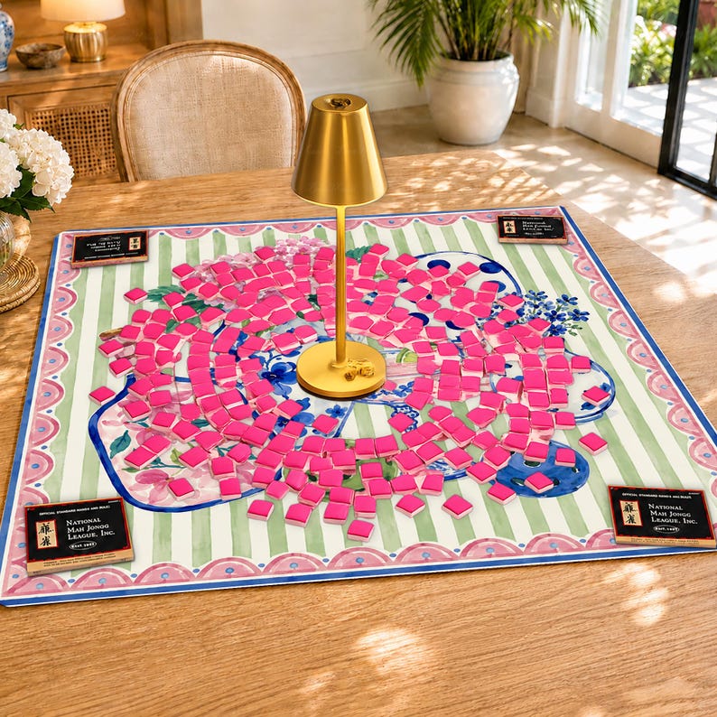 Mahjong Pickleball Game Mat, Maximalist Chinoiserie Mahjong Table Mat, Summer Mah jongg Gift, Non Slip Table Cover