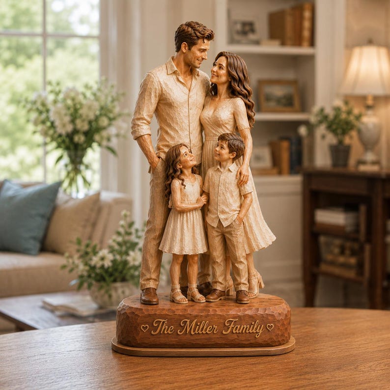 Custom Family Wood Sign, Personalized Couple Grandparent Grandchild Portrait Tabletop Decor, Family Name Keepsake, Family Gift