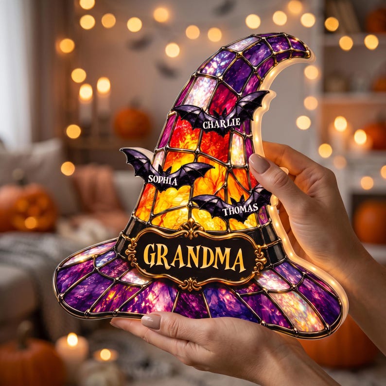Personalized Grandma Witch Hat Light Box, Custom Halloween Light Box, Halloween Decor for Grandma