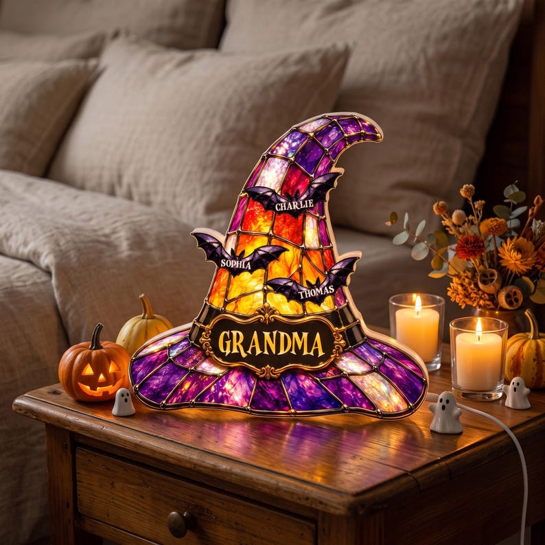 Personalized Grandma Witch Hat Light Box, Custom Halloween Light Box, Halloween Decor for Grandma