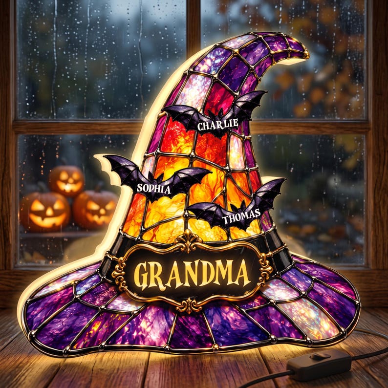Personalized Grandma Witch Hat Light Box, Custom Halloween Light Box, Halloween Decor for Grandma