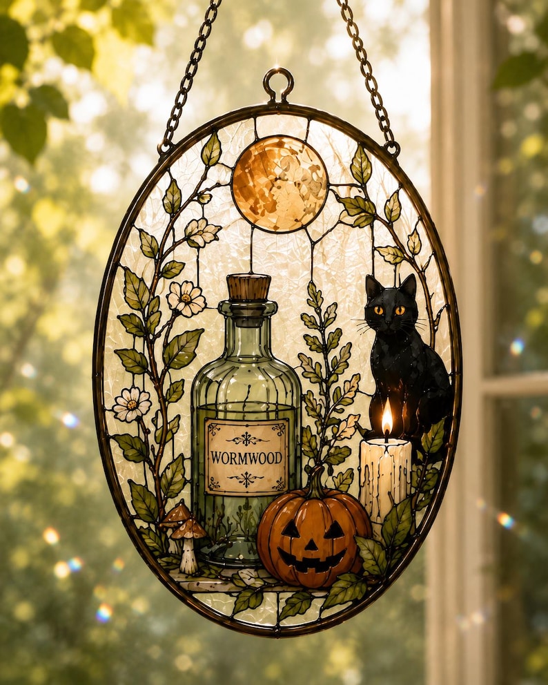 Personalized Witch Apothecary Acrylic Suncatcher, Custom Name Herbal Shelf Window Hanging, Gothic Witch Decor