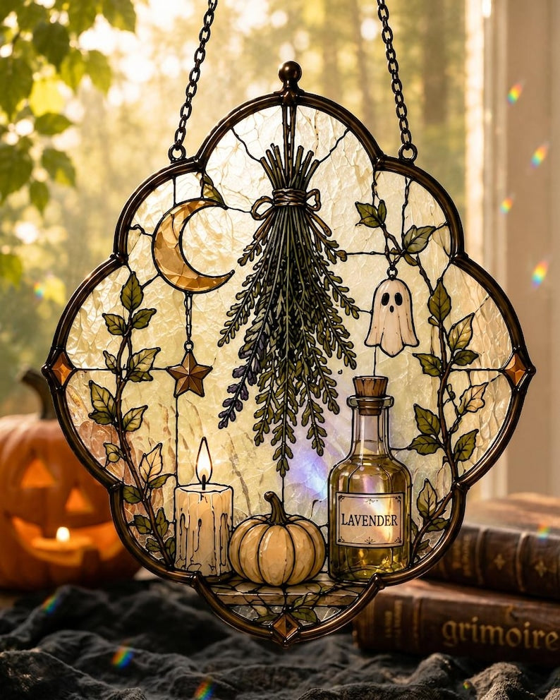 Personalized Witch Apothecary Acrylic Suncatcher, Custom Name Herbal Shelf Window Hanging, Gothic Witch Decor