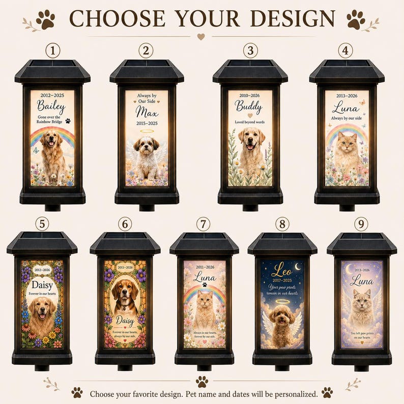 Personalized Name Photo Pet Memorial Solar Light, Custom Dog Cat Memorial Garden Stake, Pet Loss Sympathy Gift