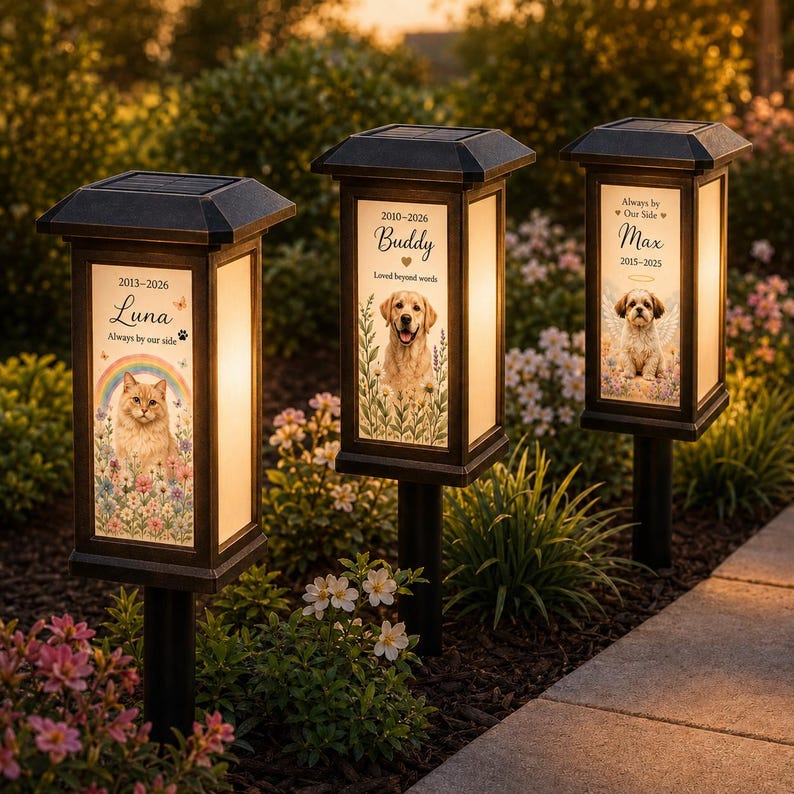Personalized Name Photo Pet Memorial Solar Light, Custom Dog Cat Memorial Garden Stake, Pet Loss Sympathy Gift