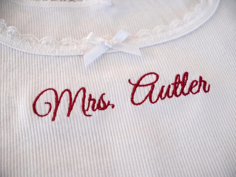 Custom Embroidered Tank Top, Personalized Wife of the Party Shirt, Lace Trim Ribbed Crop Top, Bride to Be Gift