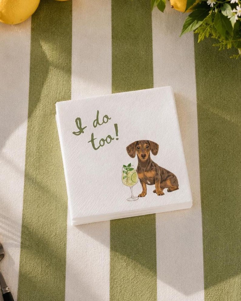 Custom Pet Wedding Napkins, Personalized Multi Dog Cat Portrait Cocktail Napkins, His and Hers Pet Bar Cart Favors