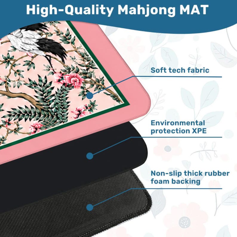 Tropical Cheetah Mahjong Mat, Pink Palm Chinoiserie Game Pad, Safari Resort Style