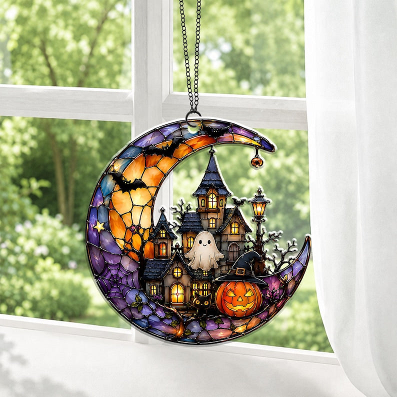Halloween Ghost Acrylic Suncatcher, Spooky Ghost Suncatcher Window Hanging, Cute Ghost Suncatcher