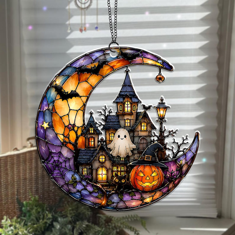 Halloween Ghost Acrylic Suncatcher, Spooky Ghost Suncatcher Window Hanging, Cute Ghost Suncatcher