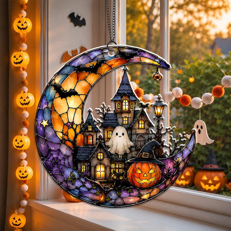Halloween Ghost Acrylic Suncatcher, Spooky Ghost Suncatcher Window Hanging, Cute Ghost Suncatcher