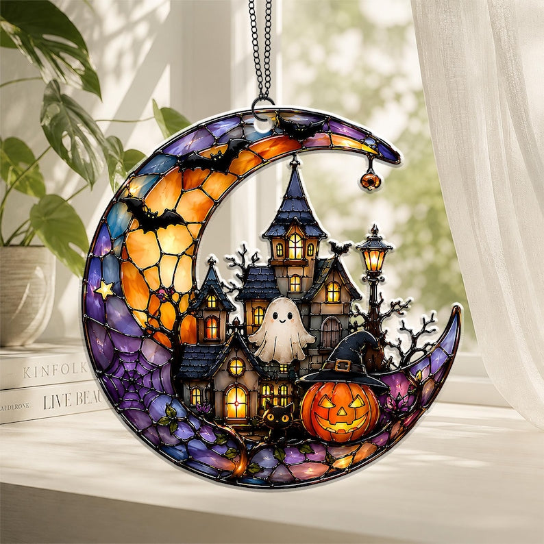 Halloween Ghost Acrylic Suncatcher, Spooky Ghost Suncatcher Window Hanging, Cute Ghost Suncatcher