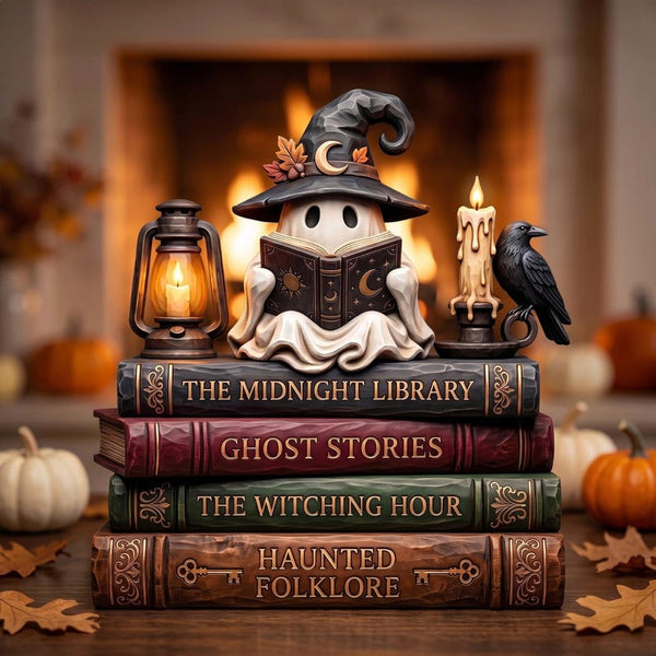 Personalized Witch Ghost Reader 2D FLAT Wooden Block, Custom Book Lover Gift, Halloween Decor
