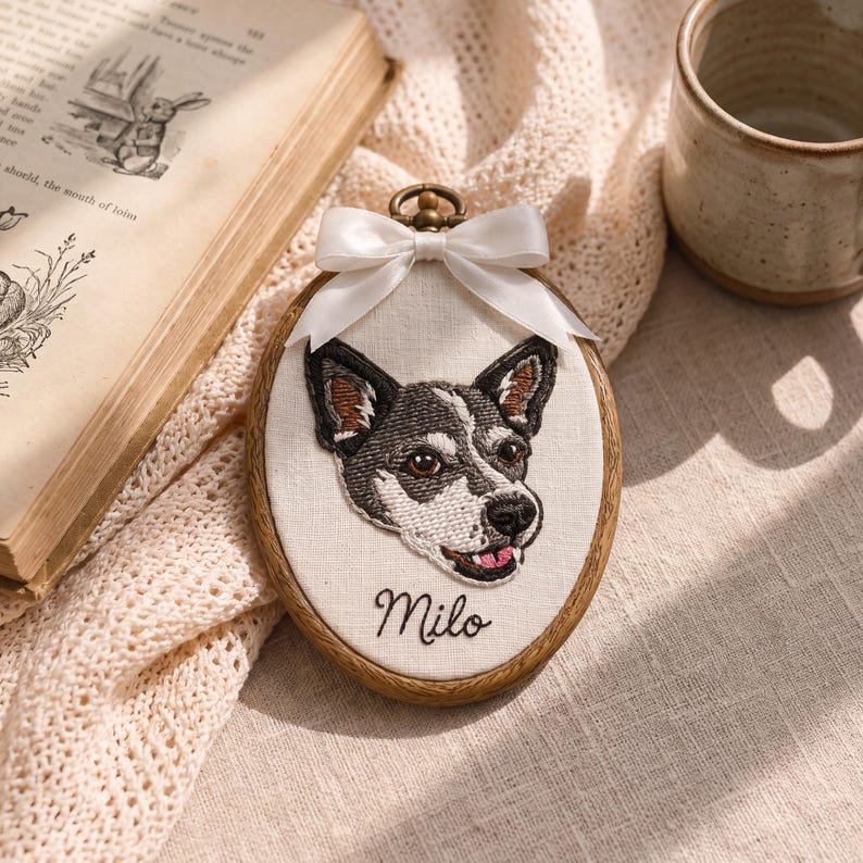 Personalized Pet Portrait Embroidery Hoop, Custom Dog Cat Portrait from Photo, Pet Memorial Gift