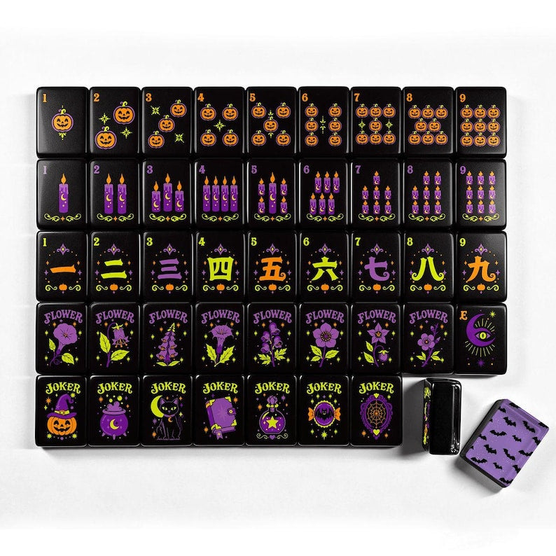 Mahjong Tile Set 160 Pieces, Halloween Mahjong Tiles, Spooky Mah Jongg Set, Witchy Mahj Tiles With Storage Box