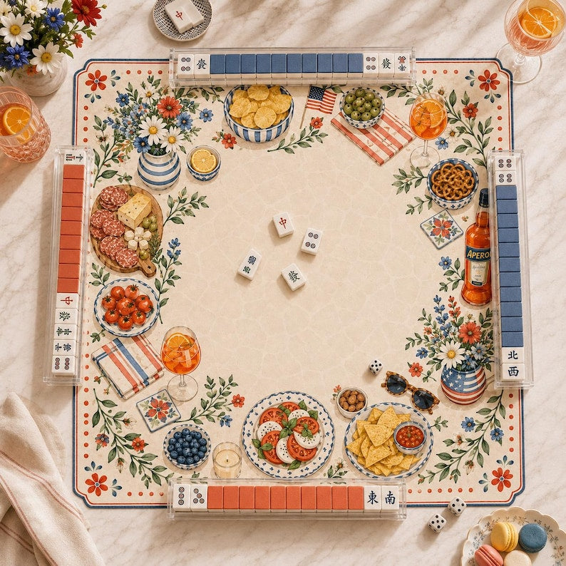 The Americana Aperol Garden Mahjong Mat, Patriotic Floral Mahjong Mat, Summer Garden Party Game Mat, American Mahjong Gift