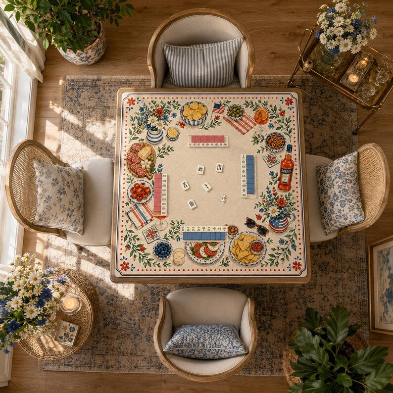 The Americana Aperol Garden Mahjong Mat, Patriotic Floral Mahjong Mat, Summer Garden Party Game Mat, American Mahjong Gift