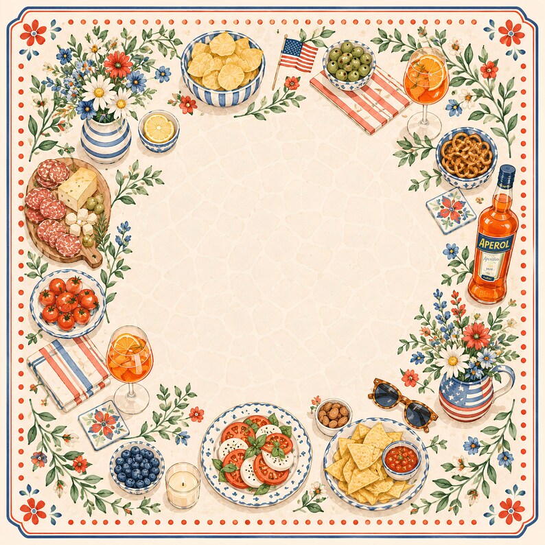 The Americana Aperol Garden Mahjong Mat, Patriotic Floral Mahjong Mat, Summer Garden Party Game Mat, American Mahjong Gift
