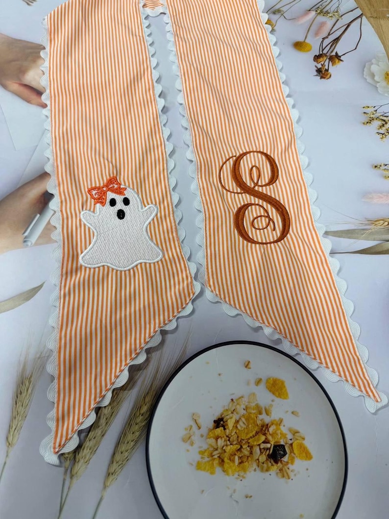 Personalized Halloween Tree Wreath Sash, Ghost Door Sash, Custom Name Embroidered Holiday Decor