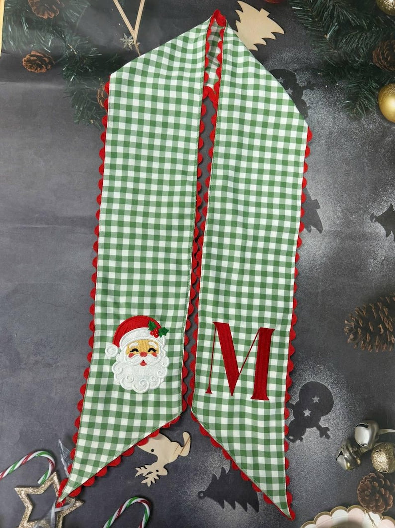 Personalized Christmas Tree Wreath Sash, Embroidered Holiday Decor, Christmas Front Door Decor