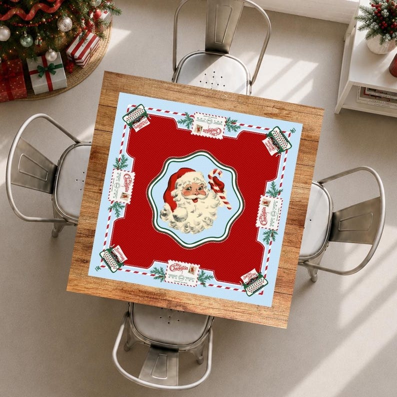 Santa’s Mahjong Mail Mahjong Mat, Holiday Collection, Vintage Christmas Mahj Mat, Retro Santa Game Table Mat