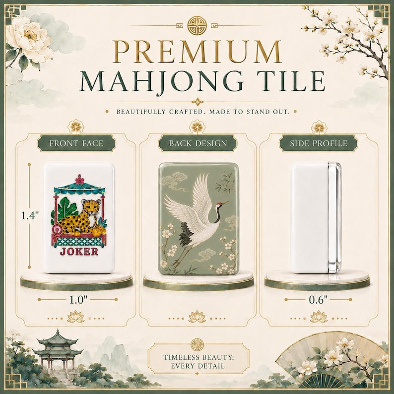 Monkey Mahjong Tiles Set, 166 Piece Acrylic American Mahjong Tiles, Chinoiserie Gold Moon Chinese Zodiac Game Night Gift