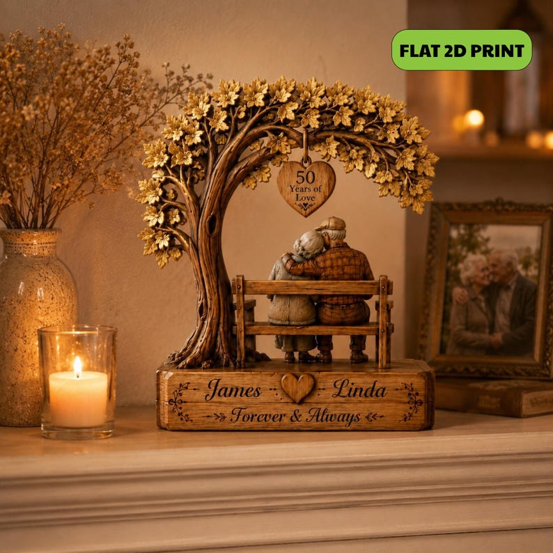 Personalized 50th Anniversary Wooden Block, Golden Couple Keepsake, Parents Bench Gift