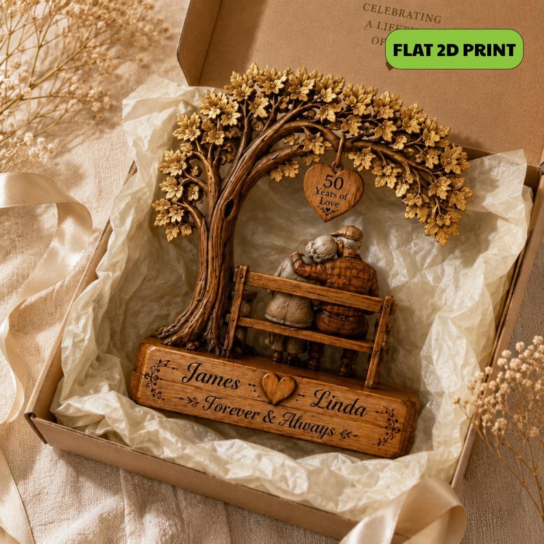 Personalized 50th Anniversary Wooden Block, Golden Couple Keepsake, Parents Bench Gift