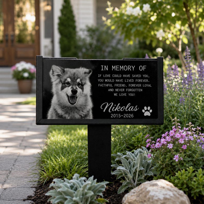 Custom Dog Memorial Stone, Personalized Sympathy Photo Gift, Engraved Granite Grave Marker, Pet Loss Gift