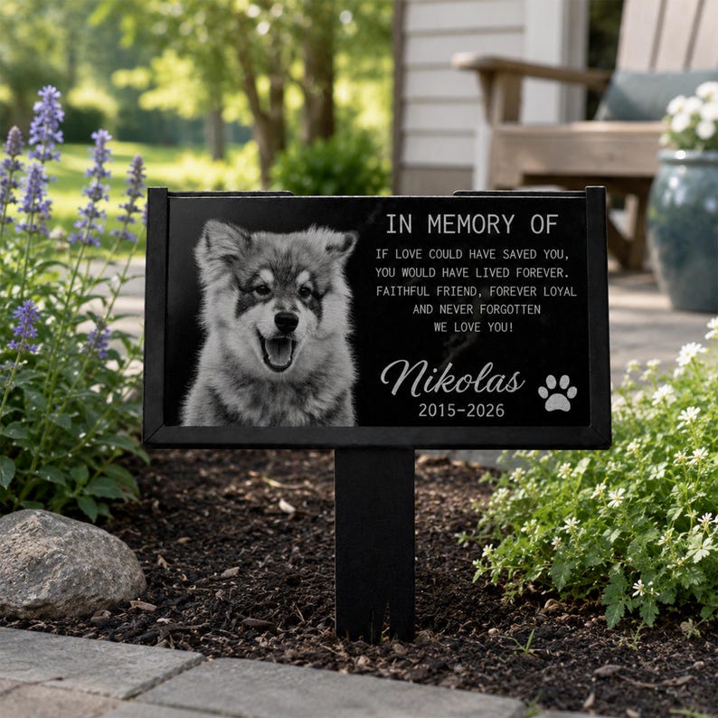 Custom Dog Memorial Stone, Personalized Sympathy Photo Gift, Engraved Granite Grave Marker, Pet Loss Gift