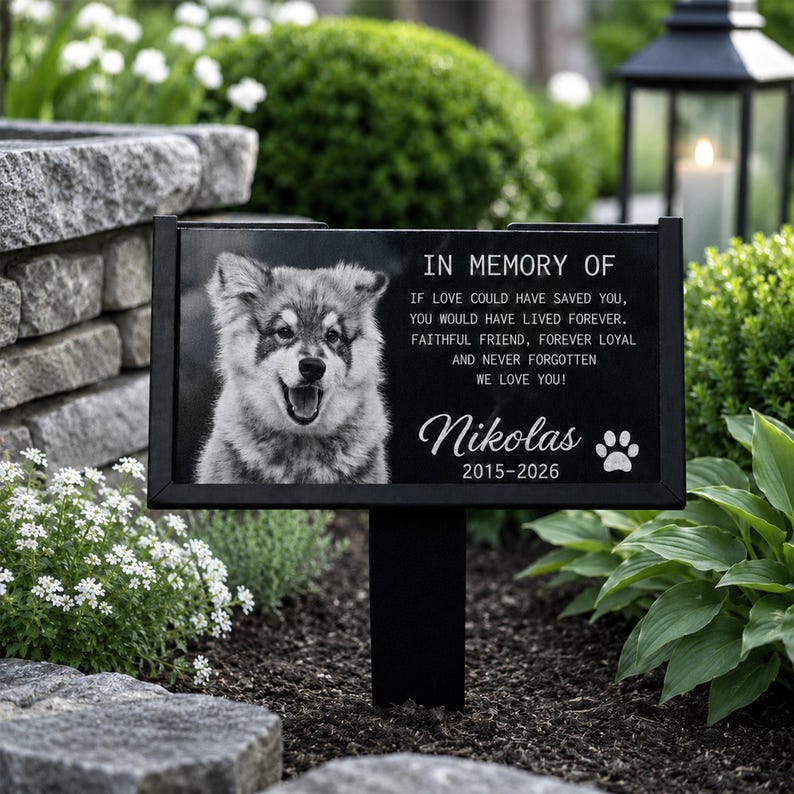 Custom Dog Memorial Stone, Personalized Sympathy Photo Gift, Engraved Granite Grave Marker, Pet Loss Gift