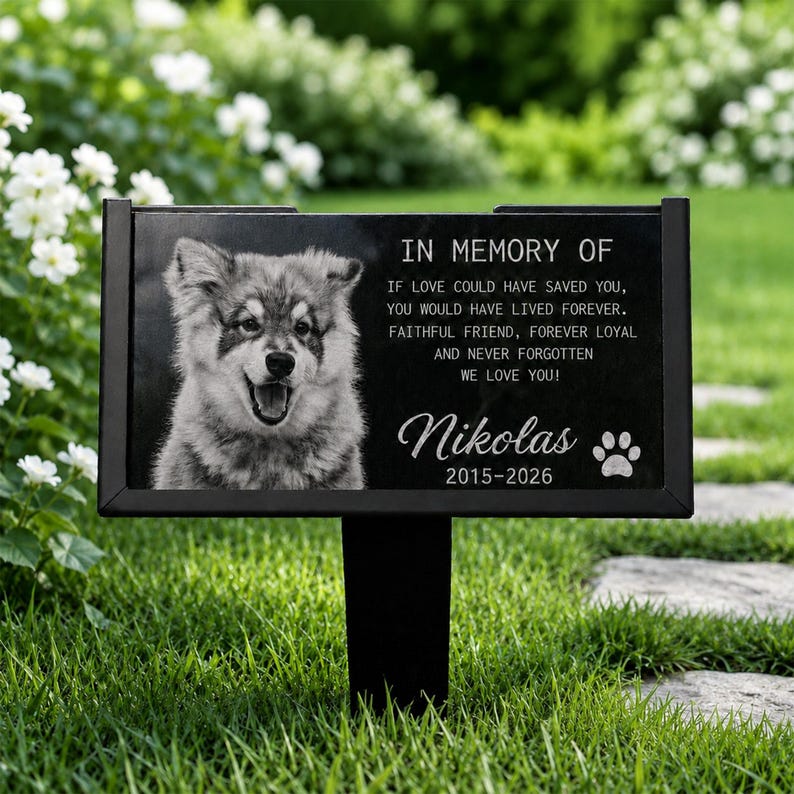 Custom Dog Memorial Stone, Personalized Sympathy Photo Gift, Engraved Granite Grave Marker, Pet Loss Gift
