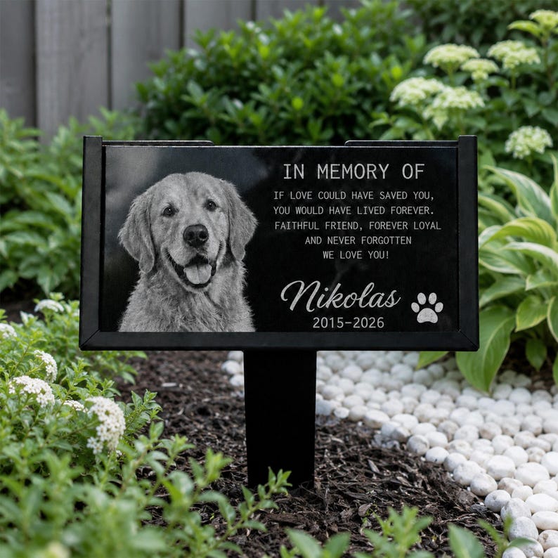 Custom Dog Memorial Stone, Personalized Sympathy Photo Gift, Engraved Granite Grave Marker, Pet Loss Gift