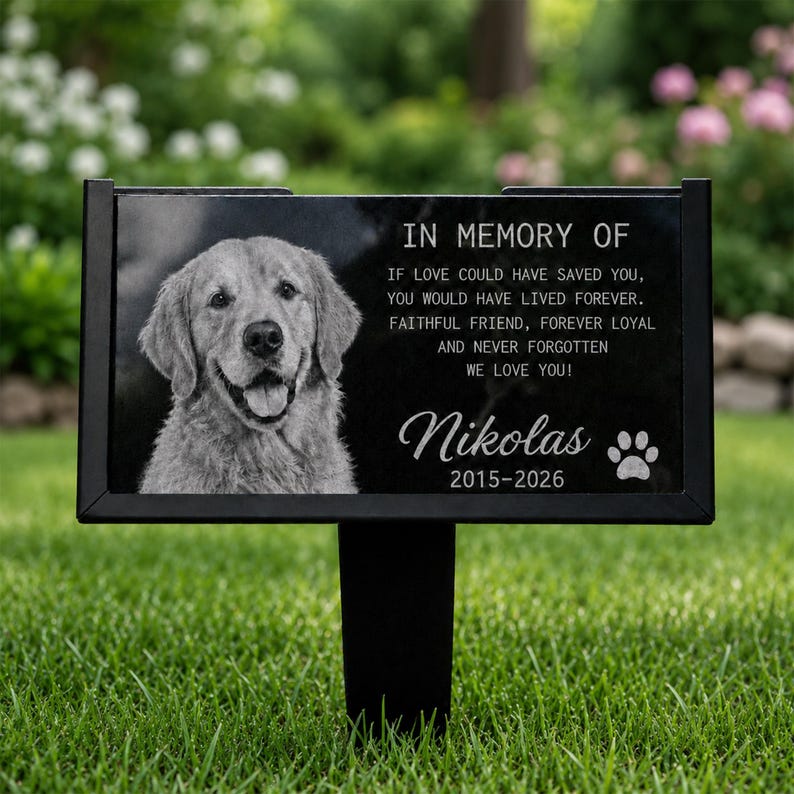 Custom Dog Memorial Stone, Personalized Sympathy Photo Gift, Engraved Granite Grave Marker, Pet Loss Gift