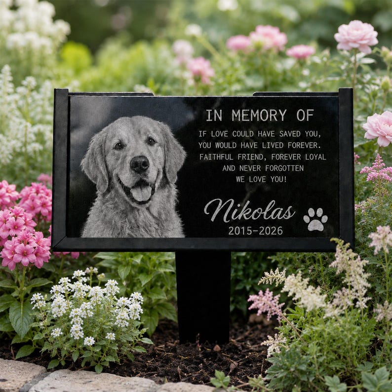 Custom Dog Memorial Stone, Personalized Sympathy Photo Gift, Engraved Granite Grave Marker, Pet Loss Gift